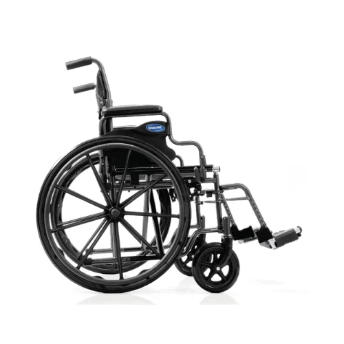 EasyGlide 16 İnç WC, Çıkarılabilir Masa Kolları, Yükseltilmiş Ayak Dayanakları (Mavi/Çelik)